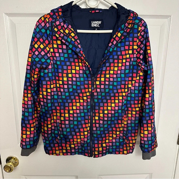 Lands end rainbow square winter coat Y2K teens size medium 10-12 - Picture 1 of 5